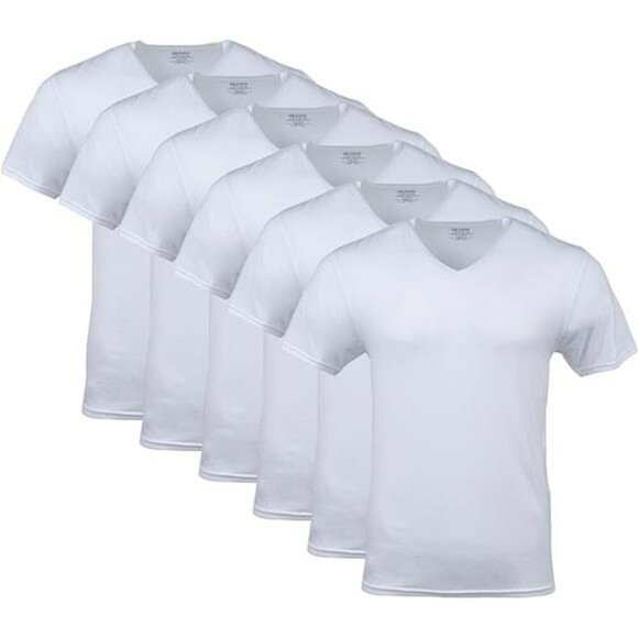 Gildan Mens V Neck T Shirts Multipack Cotton Moisture Wicking Tag Free Tees - Picture 7 of 7